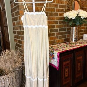 Cream Maxi Sundress with Scallop Trim